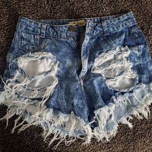 Distressed Blue Jean Shorts